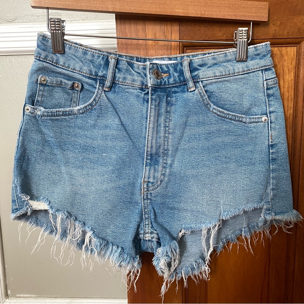 Zara Light Blue Frayed Jean Shorts
